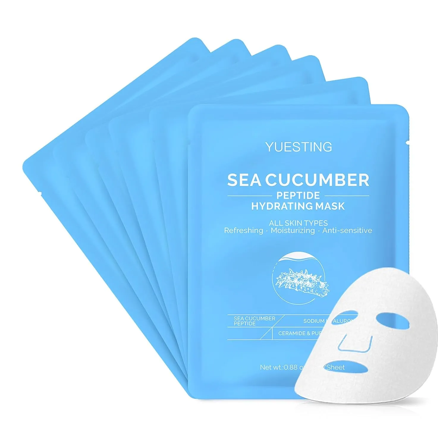 Facial Mask with Sea Cucumber Peptide,Sheet Face Masks Skincare,Deep Moisturizing Sodium Hyaluronate Ceramide Formulated Faciales For Women Skin Care - 6 Count