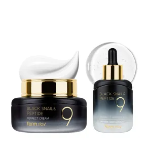 FARMSTAY Black Snail & Peptide 9 Perfect Cream   Ampoule, Snail Mucin Moisturizer for Elastic & Glow Skin, Hydrating & Nourishing, Skin Barrier Repair, for Women & Men, Korean Skin Care