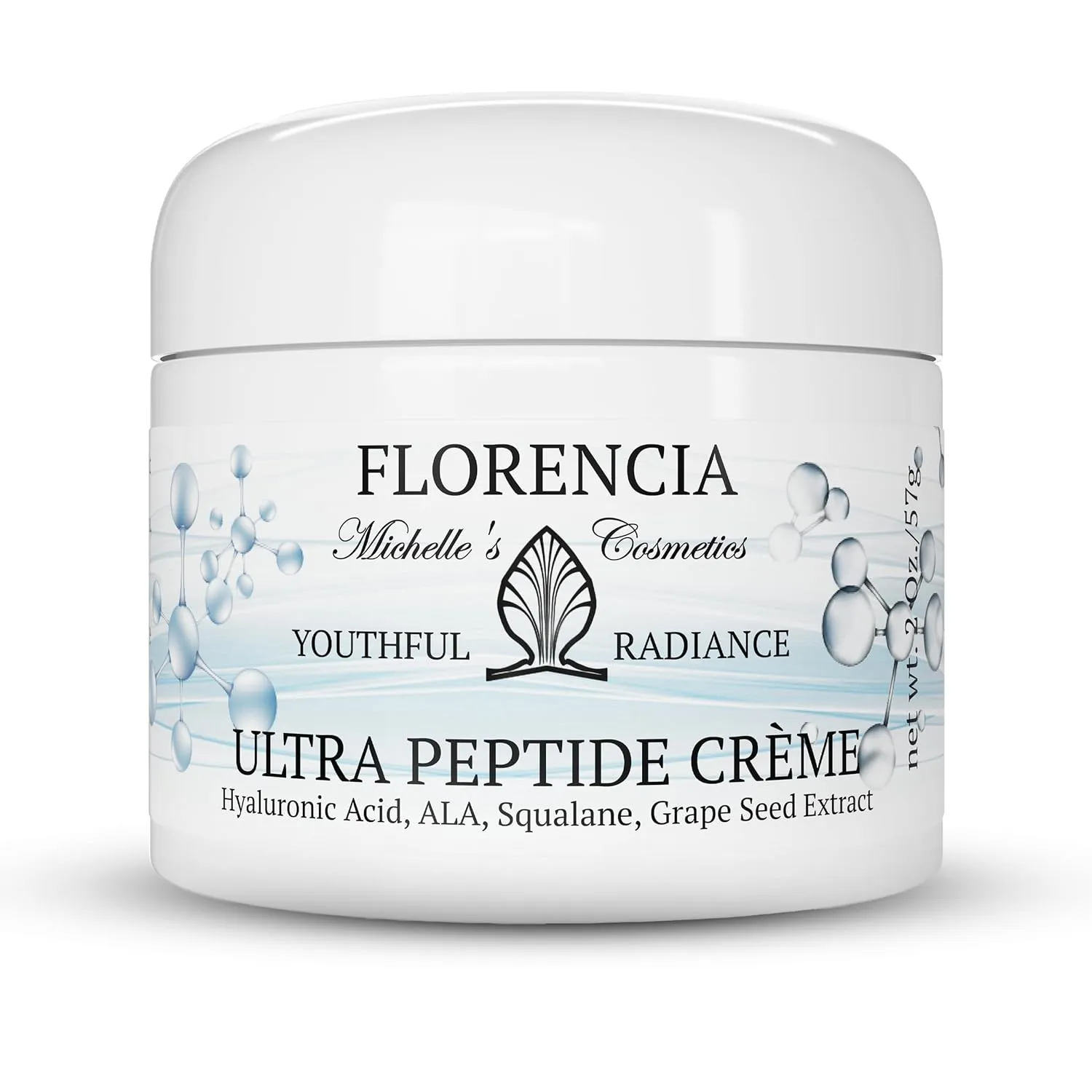 Florencia Ultra Peptide Cream - Nourishing, Vegan Face Moisturizer with Hyaluronic Acid & Matrixyl 3000 - Hydrates, Firms, Improves Fine Lines - Natural & Organic, 2 oz