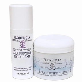 Florencia Essential Peptides & Hyaluronic Acid Bundle to Minimize Wrinkles, Fine Lines, Deeply Hydrate, Nourish & Firm. Daily ALA Peptide Eye Cream & Face Ultra Peptide Moisturizer.