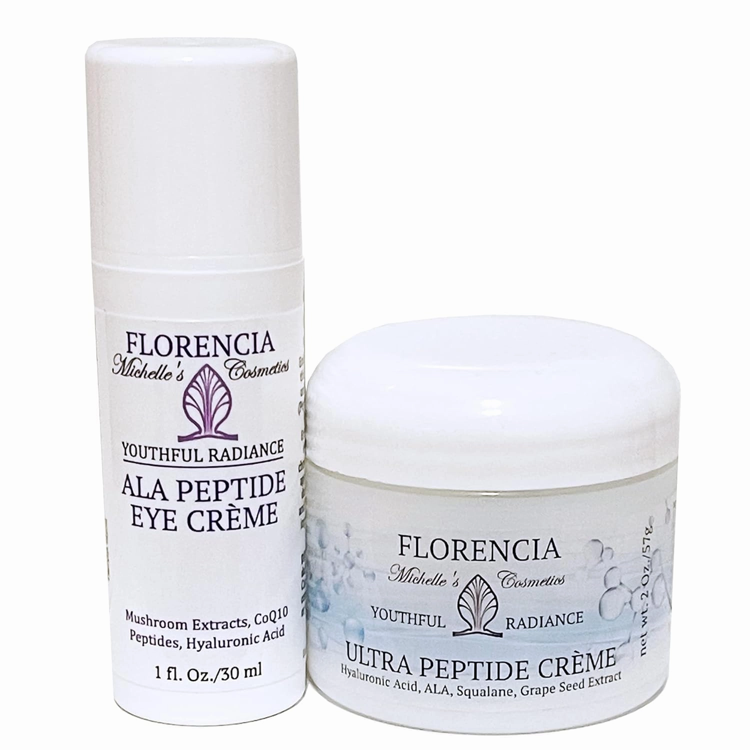Florencia Essential Peptides & Hyaluronic Acid Bundle to Minimize Wrinkles, Fine Lines, Deeply Hydrate, Nourish & Firm. Daily ALA Peptide Eye Cream & Face Ultra Peptide Moisturizer.