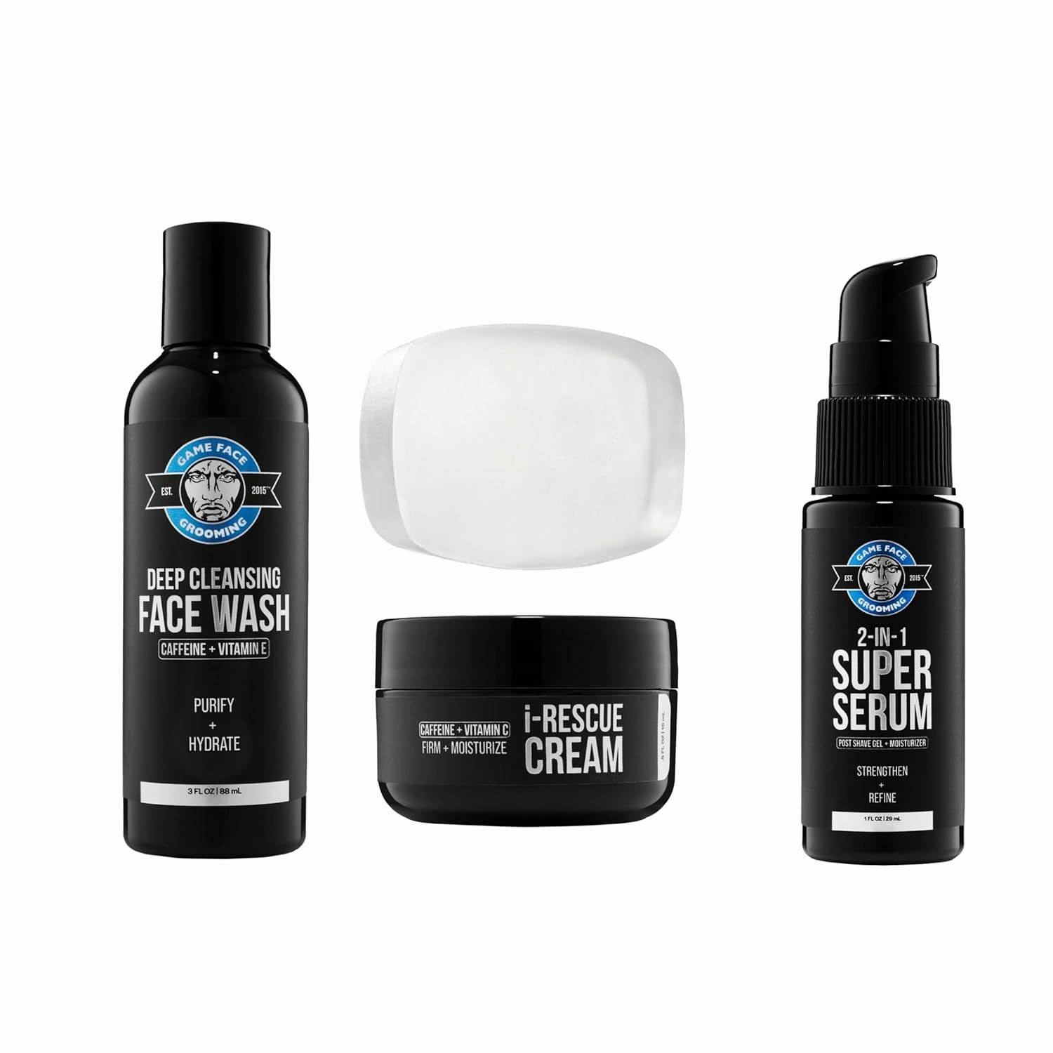 Game Face Grooming Men's Gift Set - Get Your Essentials With Our i-Rescue Cream, Face Wash, Daily Moisturizer, and Glycerin Soap