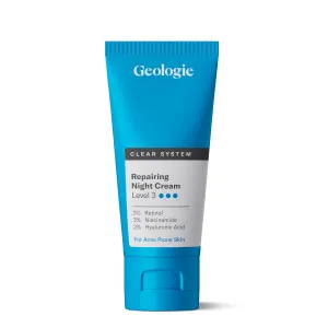 Geologie Acne Treatment Retinol Face Cream | Clear System Retinol Acne Treatment Level 3 | Repairing Night Cream .3% Retinol | For Acne Prone Skin