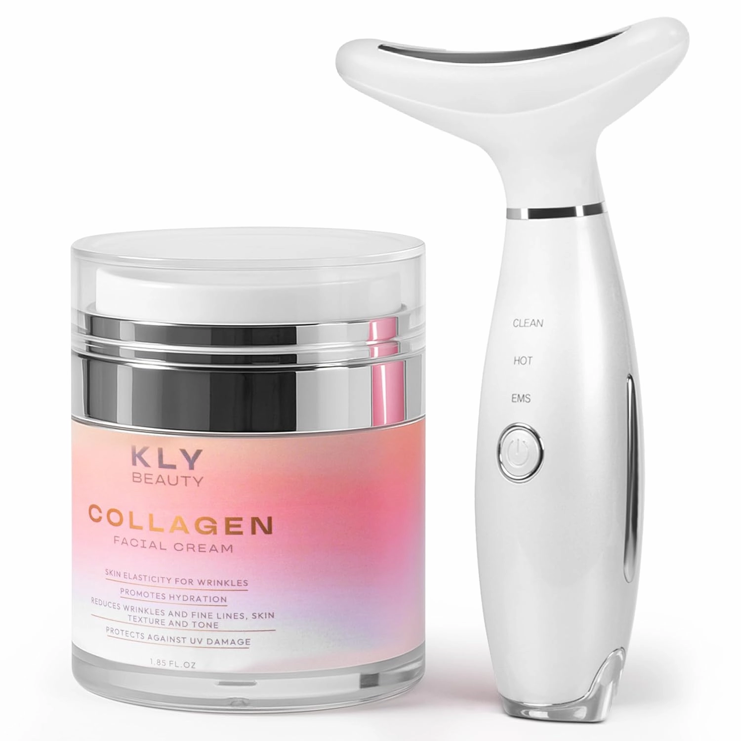 KLY Beauty 7-in-1 Beauty Facial Massager for Face and Neck – Thermal & Vibrating Facial Tool for Wrinkle Reduction, Skin Firming, Skin Lifting and Skin toning| With Retinol Collagen Creme