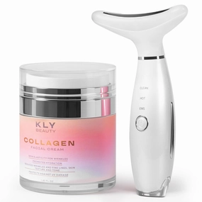 KLY Beauty 7-in-1 Beauty Facial Massager for Face and Neck – Thermal & Vibrating Facial Tool for Wrinkle Reduction, Skin Firming, Skin Lifting and Skin toning| With Retinol Collagen Creme