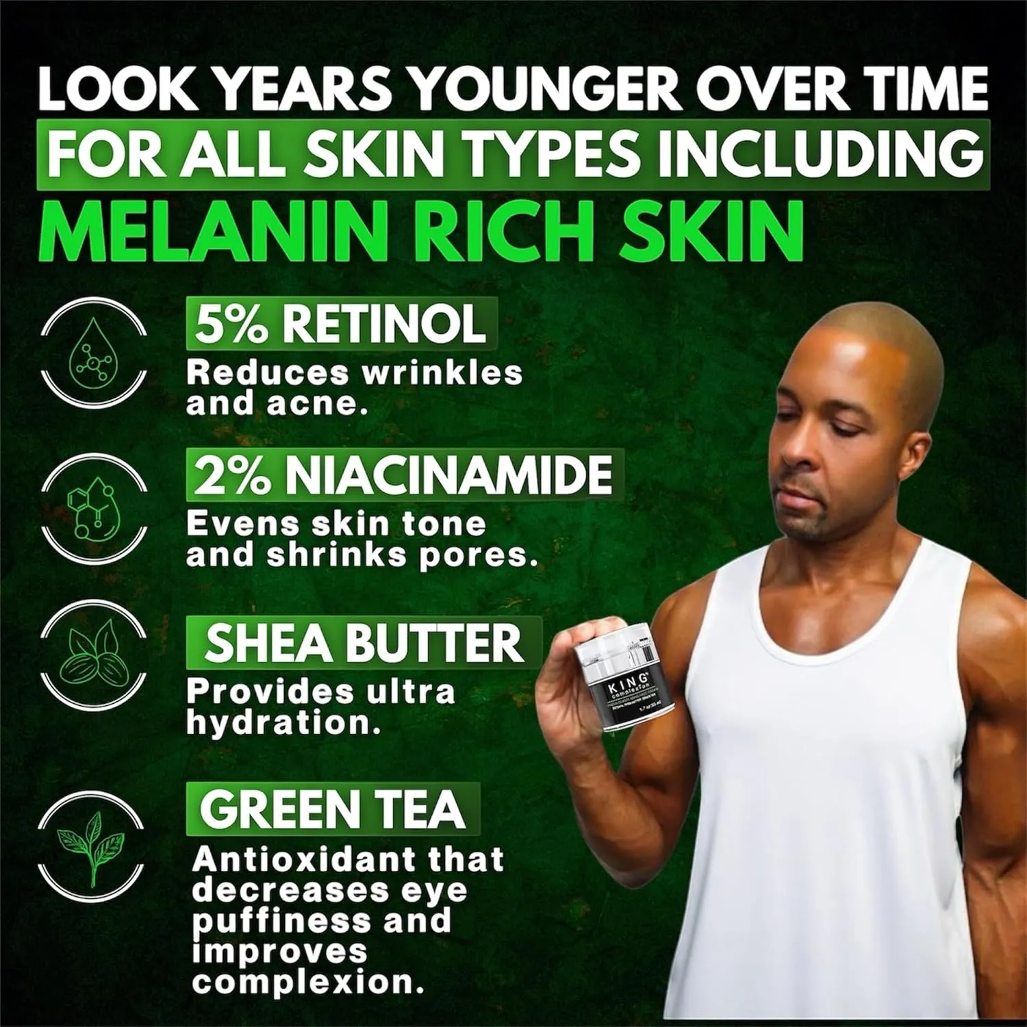Luxury Anti Aging Face Cream – Organic, Lightweight, Easy Pump Jar, Won't Irritate, Retinol, Shea Butter, Green Tea, Non Greasy, Black Owned, Mens Face Moisturizer (1.7 oz)