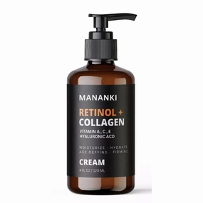 Mananki Retinol   Collagen Face Cream, 4 fl oz, Anti-Aging Moisturizer with Hyaluronic Acid and Vitamins, Anti-Wrinkle Cream for Face