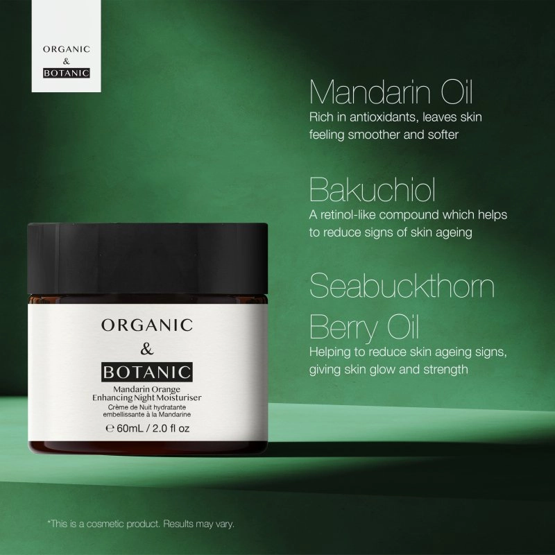 Mandarin Orange Night Moisturizer with Bakuchiol & Vitamin C - 60ml - Revitalizing & Hydrating for Firmer, Brighter, & Younger-Looking Skin