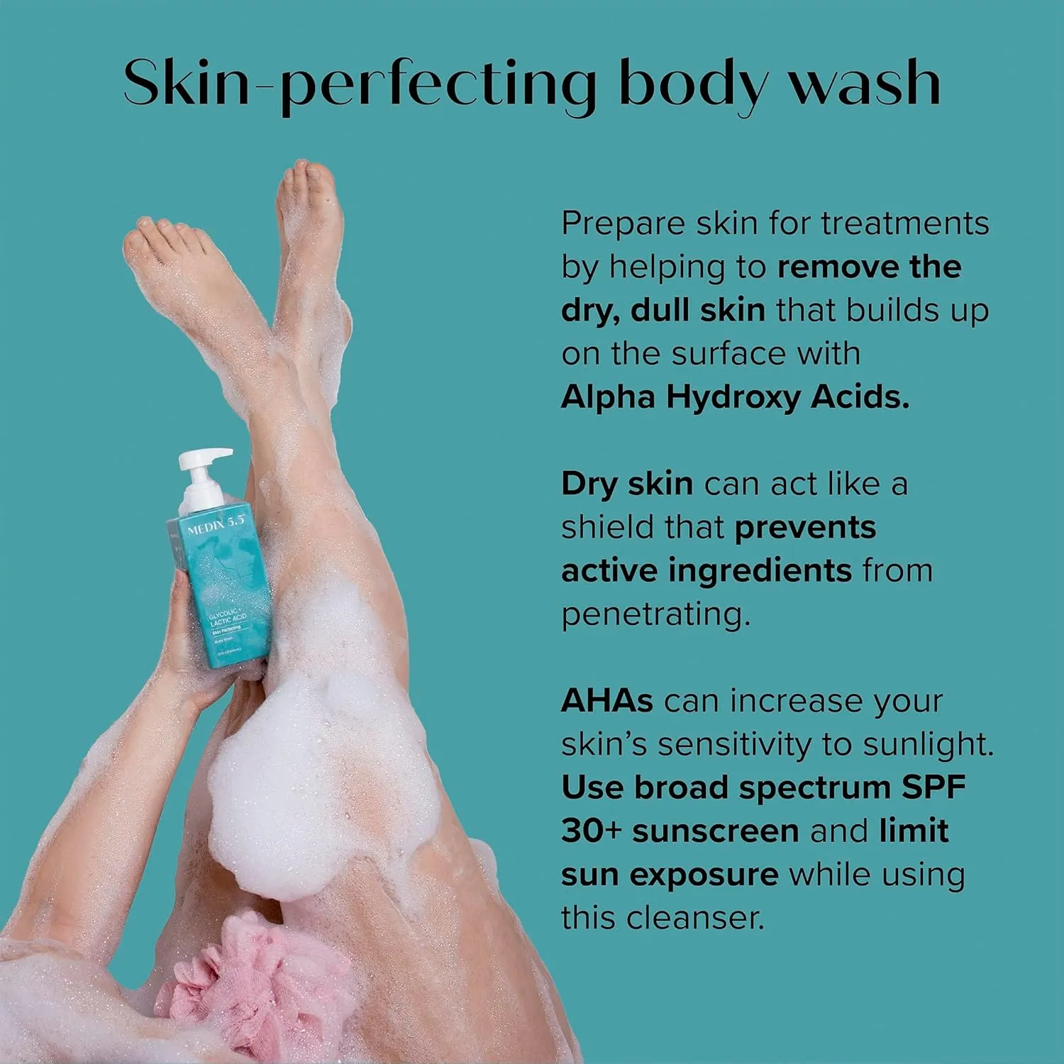 Medix 5.5 Exfoliating AHA Glycolic Acid Face & Body Wash Cleanser   Retinol Moisturizing Body Cream Lotion Skin Care 2PC Set | Alpha Hydroxy Acid & Lactic Acid Foaming Face Wash, 2-PC