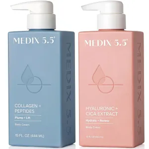 Medix 5.5 Firming Collagen Cream   Hyaluronic Acid Body Lotion 2PC Set, Anti Aging Firming Lotion & Face Moisturizer For Women, Crepey Skin, Stretch Marks, & Dry Skin, Skin Care Products, 2PC Bundle
