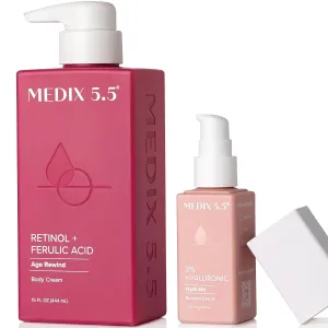 MEDIX Retinol Body Lotion   3% Hyaluronic Acid Booster Serum Moisturizer 2PC Skin Care Set | Crepey Skin Care Treatment | Retinol Body Cream Targets Appearance Of Sagging Crepe Skin & Wrinkles, 2PC