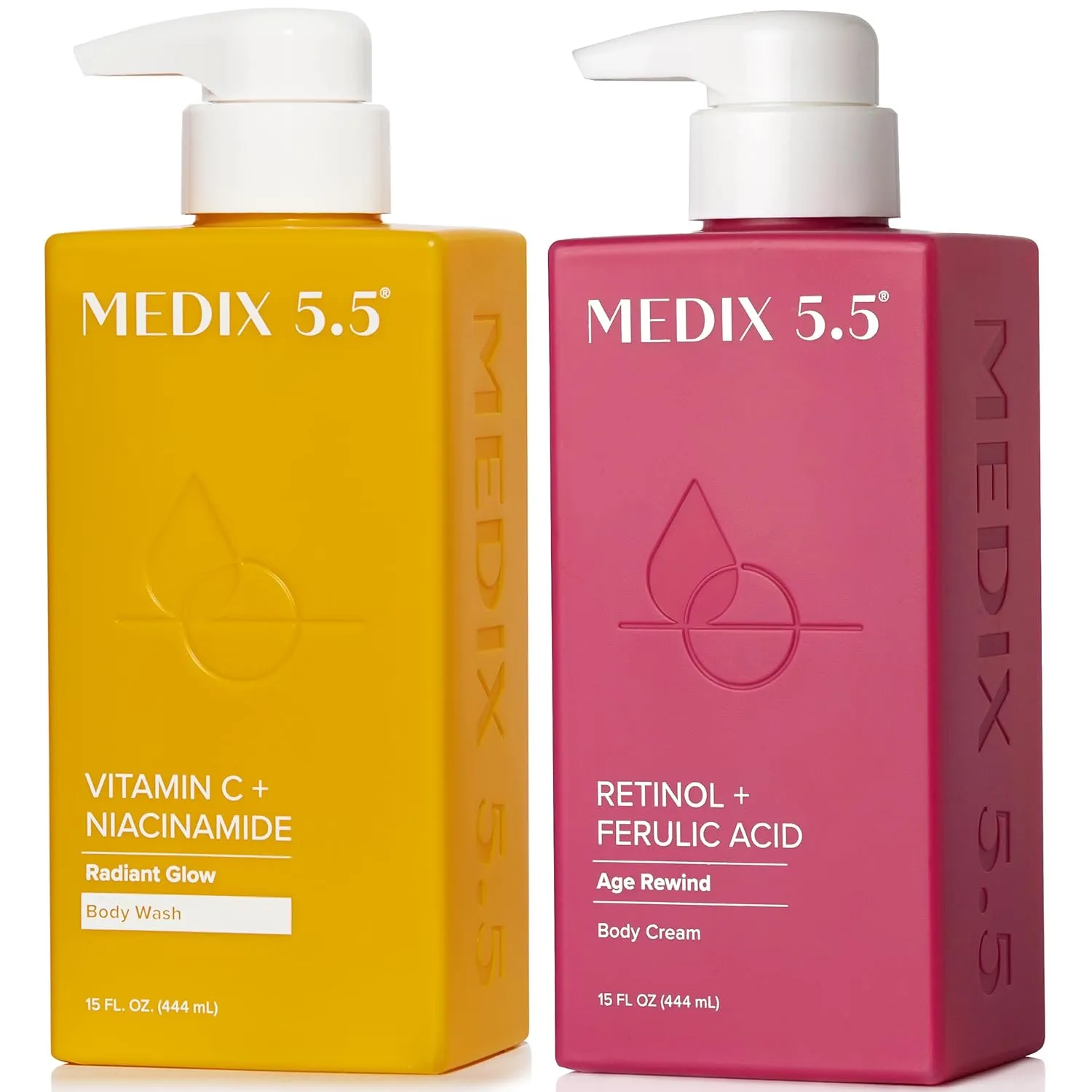MEDIX Vitamin C Body Wash   Retinol Body Lotion Crepey Skin Moisturizer 2PC Set | Anti Aging Retinol Body Cream   Gel Body Cleanser Skincare Set For Women, Men, & Firmer Looking Skin, 2PC