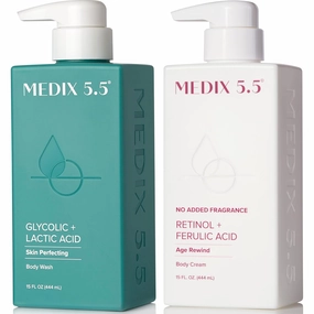 Medix 5.5 Fragrance Free Retinol Age Rewind Cream   Glycolic Acid Exfoliating Body Wash Set