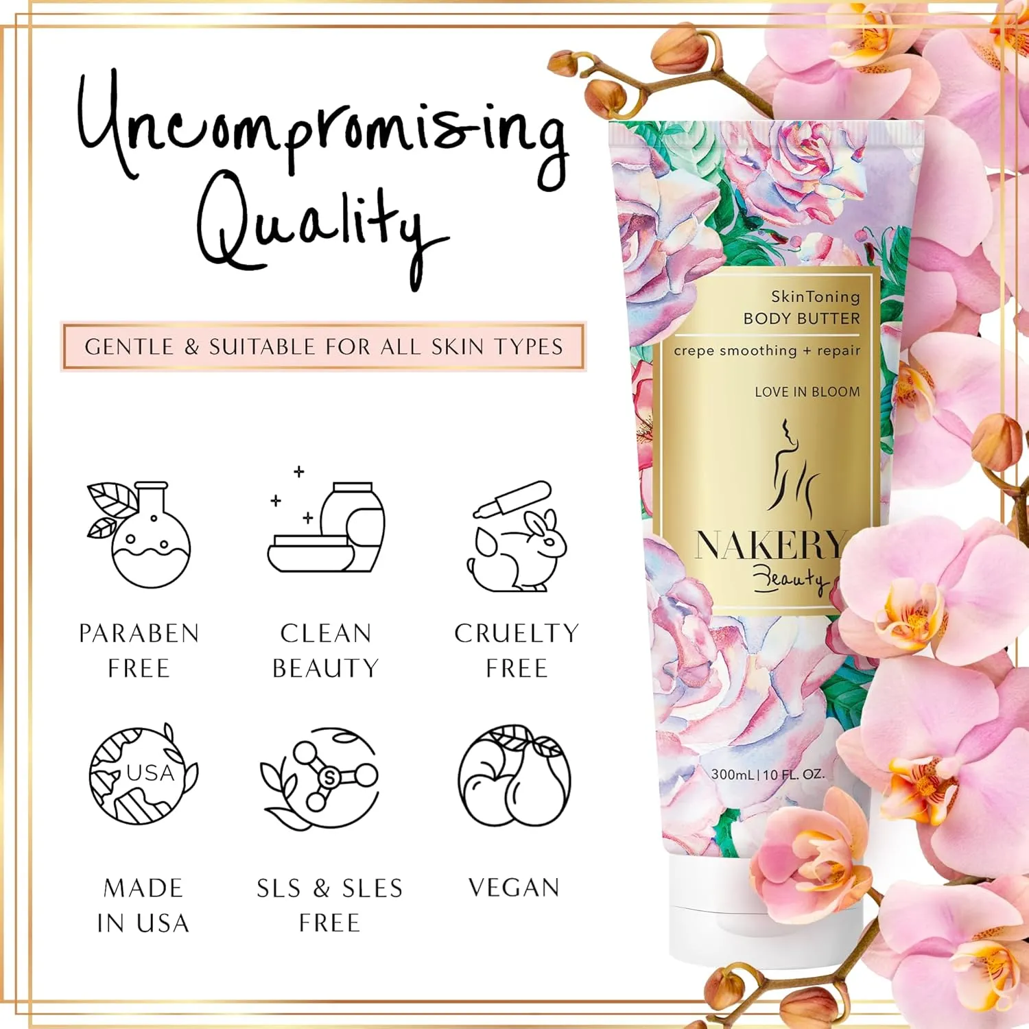 Nakery Body Butter Anti Aging Moisturizer - Body Cream Skin Tightening Cream & Neck Firming Cream, Moisturizing Cream & Neck Tightening Cream for Body & Face Cream for Dry Skin 300ml (Love in Bloom)
