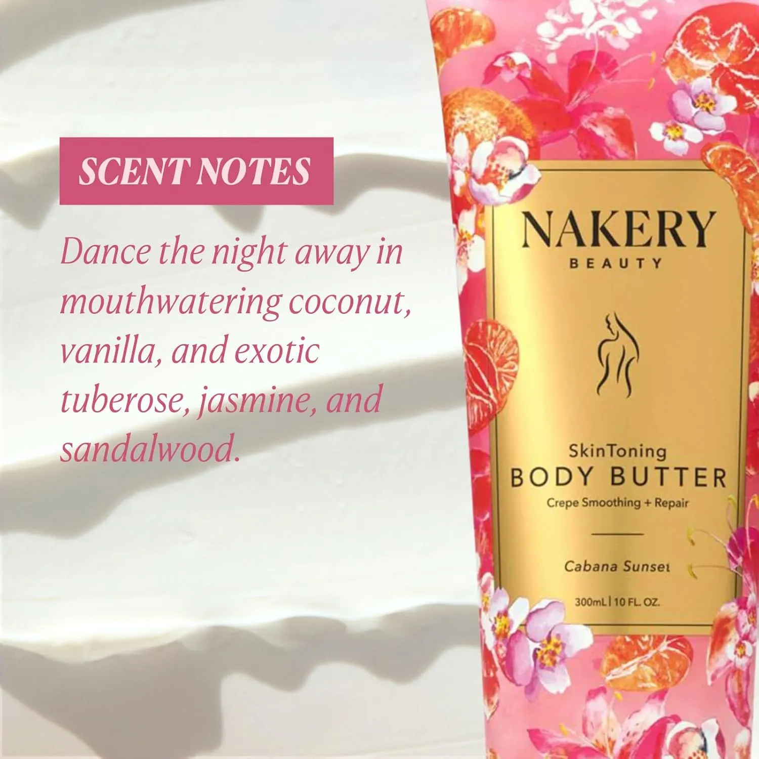 Nakery Skin Toning Body Butter for Women - Firming Body Lotion for Women - Peptide Infused Body Lotion for Crepey & Sagging Skin - Skin Firming Lotion for Neck, Arms & Legs - Cabana Sunset