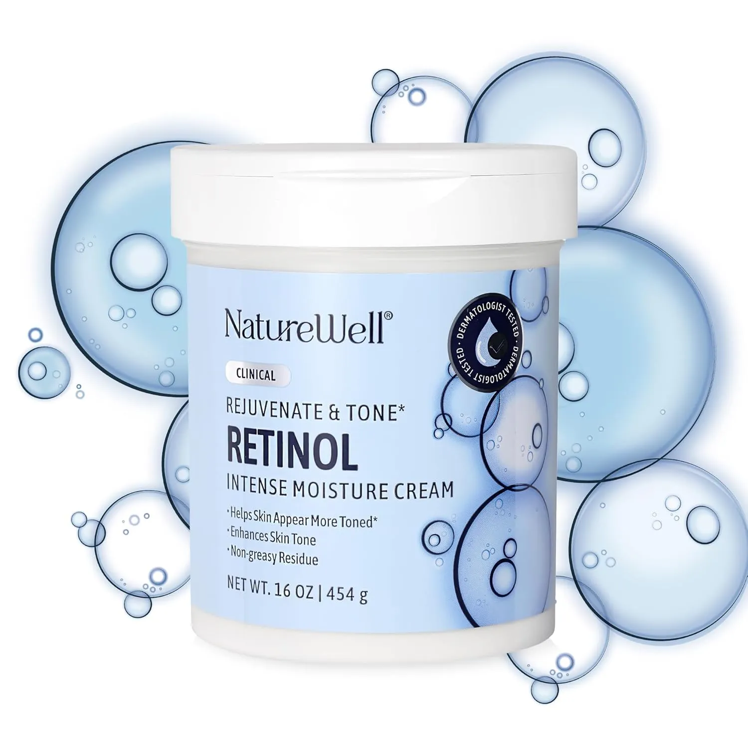 NATURE WELL Clinical Rejuvenate & Tone Retinol Intense Moisture Cream 2.0 for Face, Body, & Hands, Anti-Aging, Targets Discoloration, Wrinkles, Sun Damage, Crepey, & Sagging Skin, 16 Oz