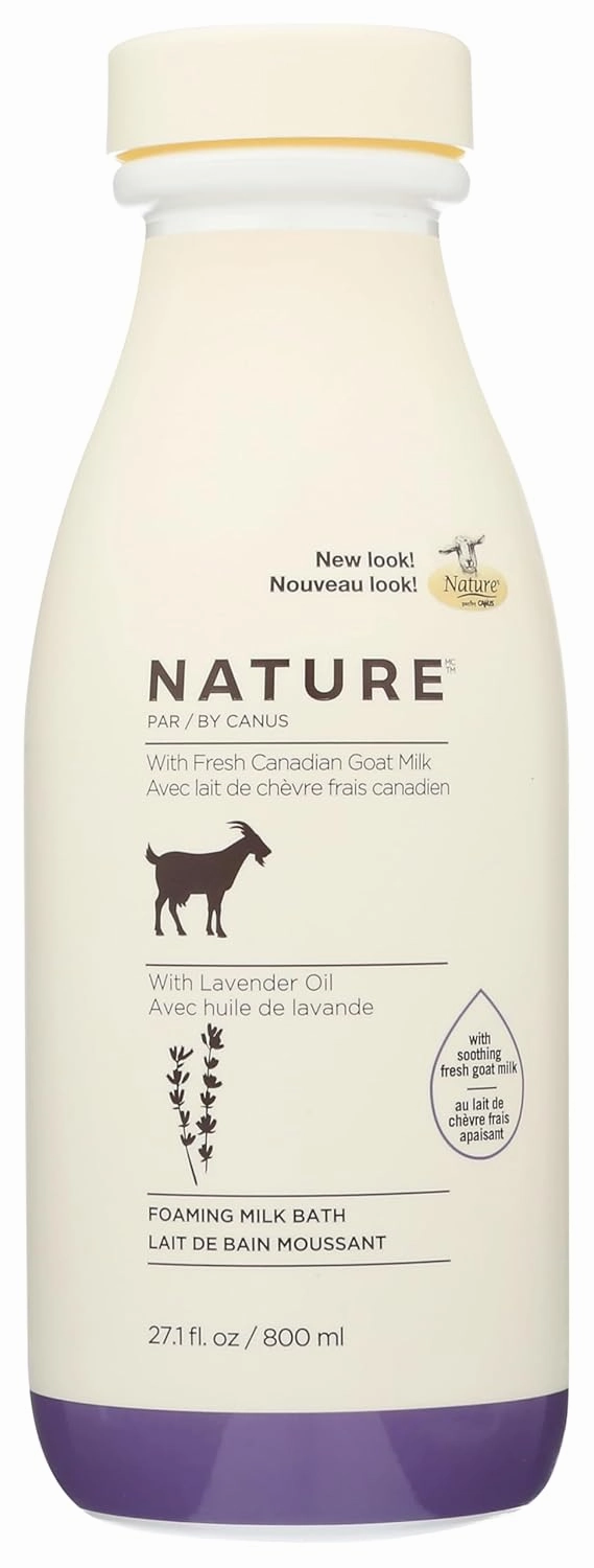 Nature by Canus Foaming Milk Bath with Smoothing Fresh Canadian Goat Milk Vitamin A B3 Potassium Zinc and Selenium, Lavender Oil, 27.1 Fl Oz
