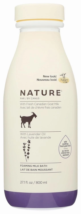 Nature by Canus Foaming Milk Bath with Smoothing Fresh Canadian Goat Milk Vitamin A B3 Potassium Zinc and Selenium, Lavender Oil, 27.1 Fl Oz