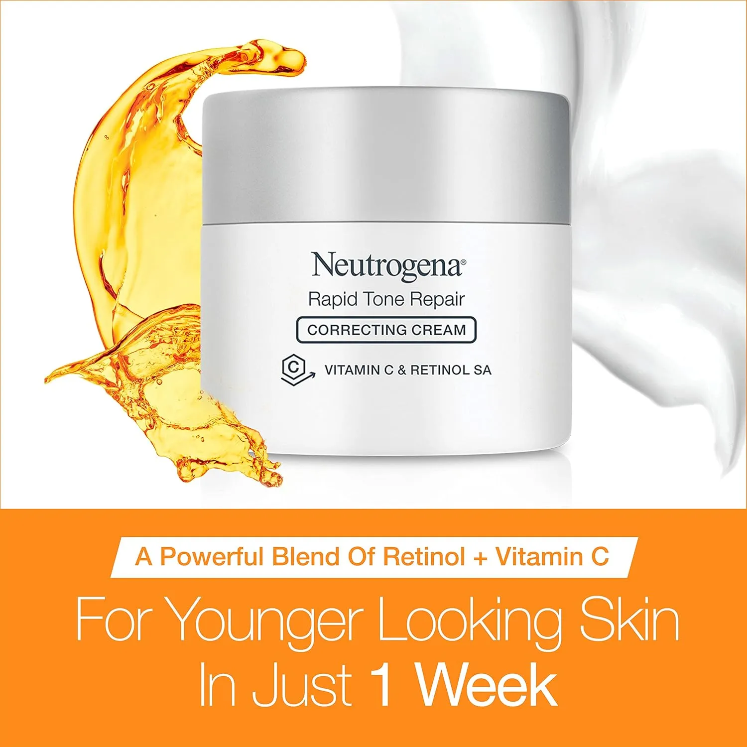 Neutrogena Retinol   Vitamin C Correcting Cream, Rapid Tone Repair Face & Neck Cream with Hyaluronic Acid for Dark Spots, Fine Lines & Wrinkles, 1.7 oz