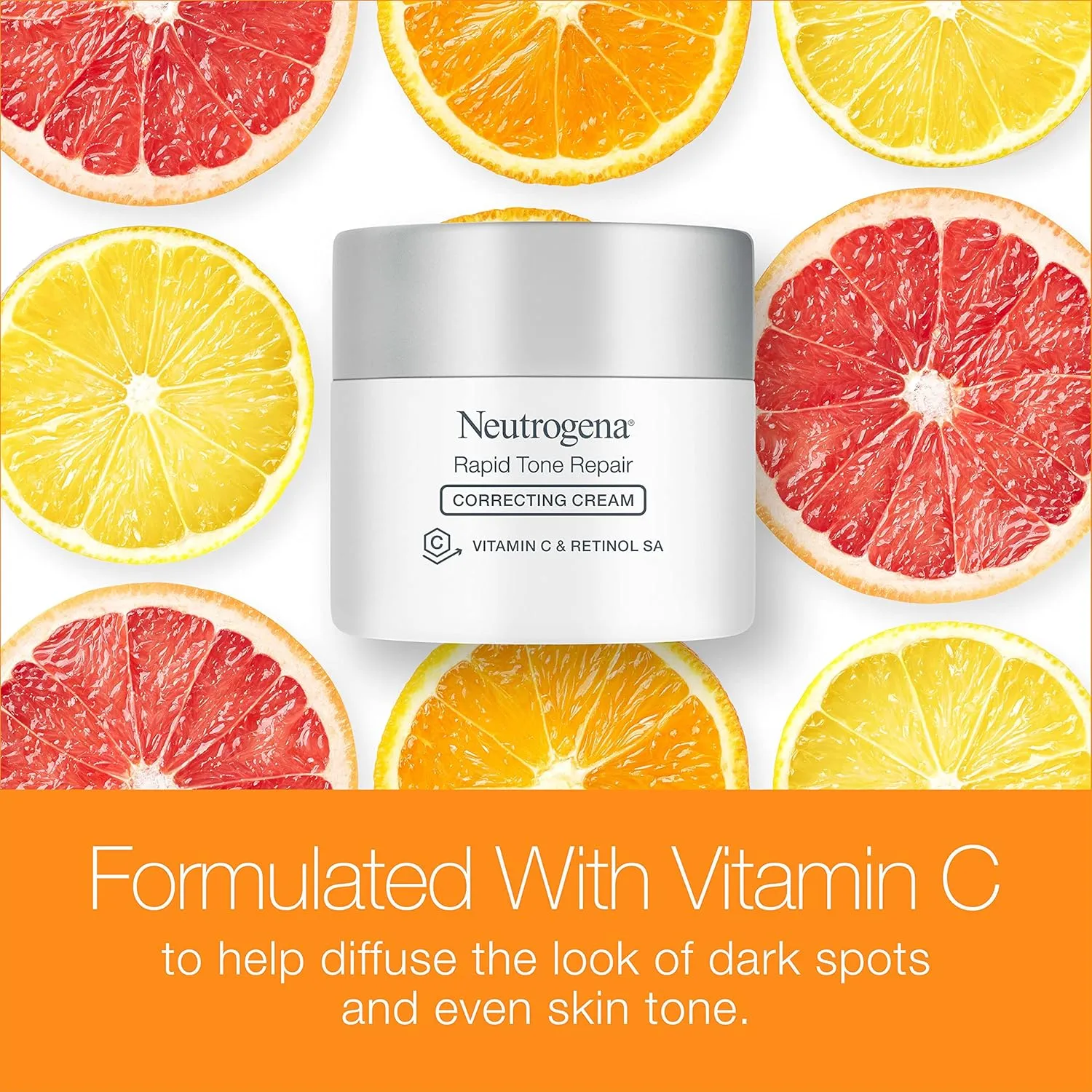 Neutrogena Retinol   Vitamin C Correcting Cream, Rapid Tone Repair Face & Neck Cream with Hyaluronic Acid for Dark Spots, Fine Lines & Wrinkles, 1.7 oz