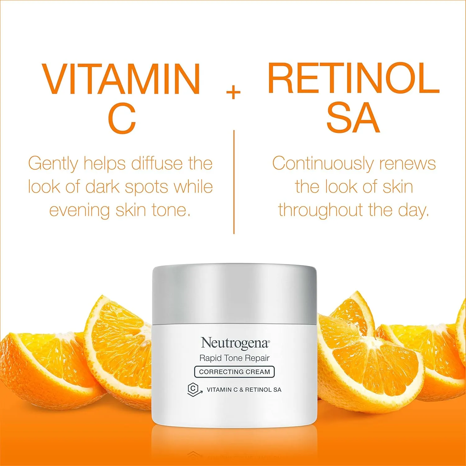 Neutrogena Retinol   Vitamin C Correcting Cream, Rapid Tone Repair Face & Neck Cream with Hyaluronic Acid for Dark Spots, Fine Lines & Wrinkles, 1.7 oz