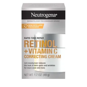 Neutrogena Retinol   Vitamin C Correcting Cream, Rapid Tone Repair Face & Neck Cream with Hyaluronic Acid for Dark Spots, Fine Lines & Wrinkles, 1.7 oz