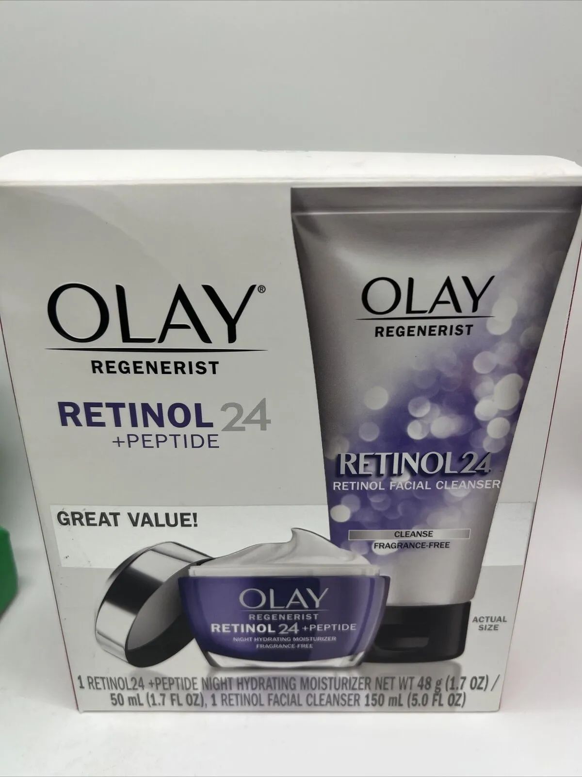 Olay Regenerist Retinol 24   Peptide Night Moisturizer 1.6oz  Face Cleanser 5oz