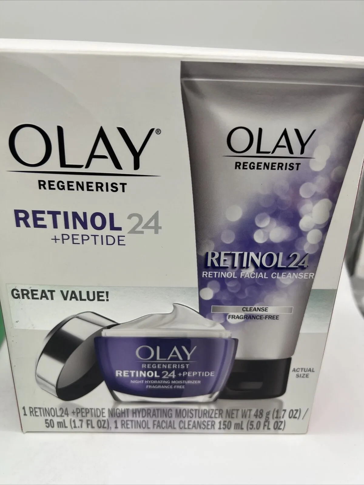 Olay Regenerist Retinol 24   Peptide Night Moisturizer 1.6oz  Face Cleanser 5oz