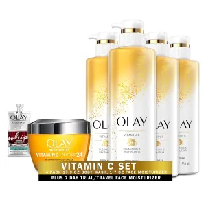 Olay Regenerist Vitamin C   Peptide 24 Brightening Face Cream (1.7 Oz)   Travel Size Whip Face Moisturizer and Cleansing & Brightening Body Wash with Vitamin C and Vitamin B3, 17.9 Fl Oz (Pack of 4)
