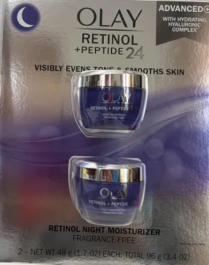 Olay Retinol   Peptide 24 Fragrance Free Night Moisturizer, 1.7 OZ (2 Packs)
