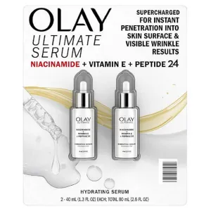 Olay Ultimate Niacinamide   Vitamin E   Peptide 24 Hydrating Serum, Fragrance Free, 1.3 Fl Oz (Pack of 2)