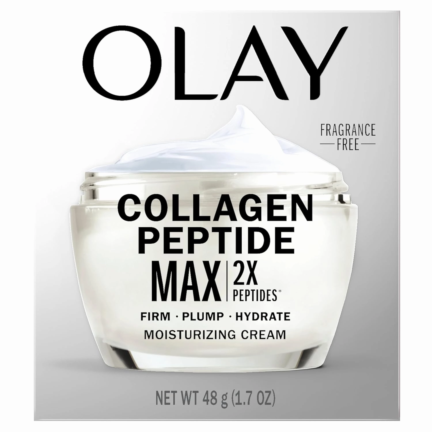 Olay Collagen Peptide MAX Face Moisturizer, Firm - Plump - Hydrate, Fragrance Free Cream with Vitamin B3, 1.7 oz