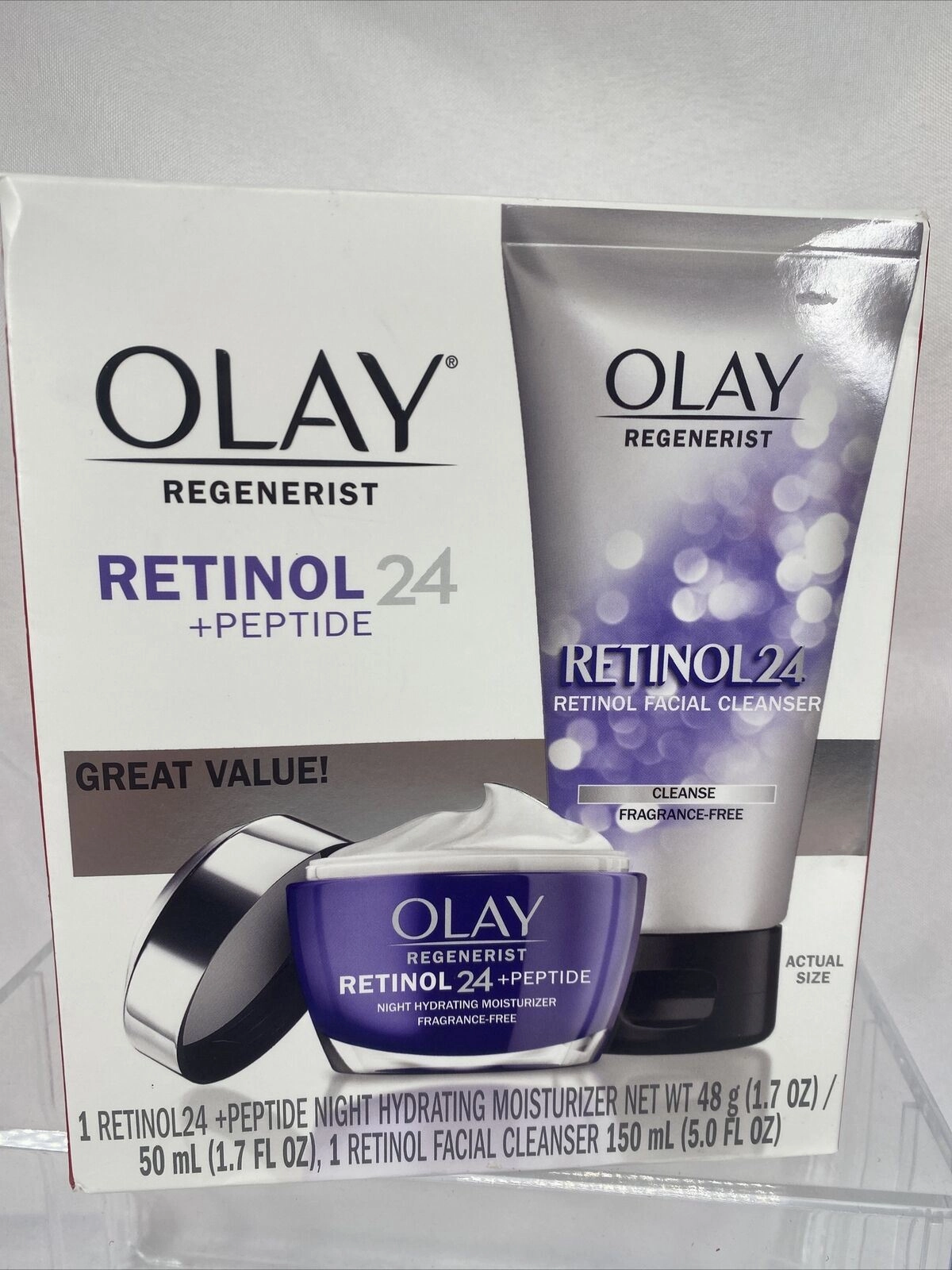 Olay Regenerist DUO Retinol24 Peptide 1.7oz NIGHT Moisturizer 5oz Face Cleanser