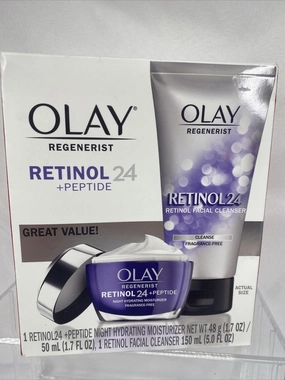 Olay Regenerist DUO Retinol24 Peptide 1.7oz NIGHT Moisturizer 5oz Face Cleanser