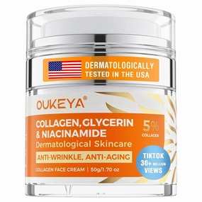 OUKEYA Collagen, Retinol & Hyaluronic Acid Cream - Anti-Aging Face Moisturizer for Face, Neck & Décolleté, Daily Moisturizer Face Cream - 1.7 fl.oz with 5% Hyaluronic Acid Niacinamide