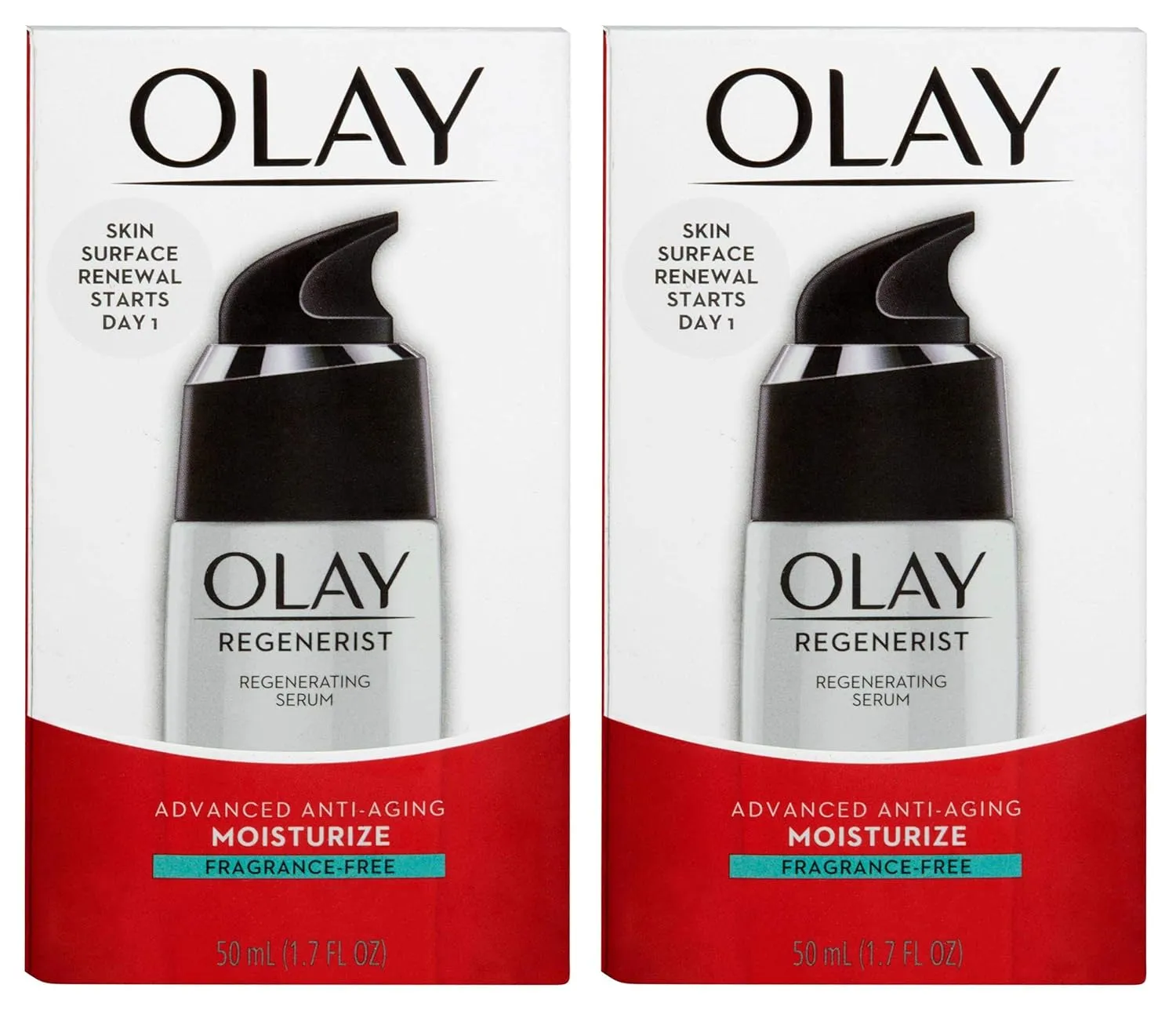 (PACK of 2) 0lay Regenerist Regenerating Serum FRAGRANCE-FREE, 1.7 Fl Oz (50 ml) EACH - Advanced Anti-Aging Moisturizer