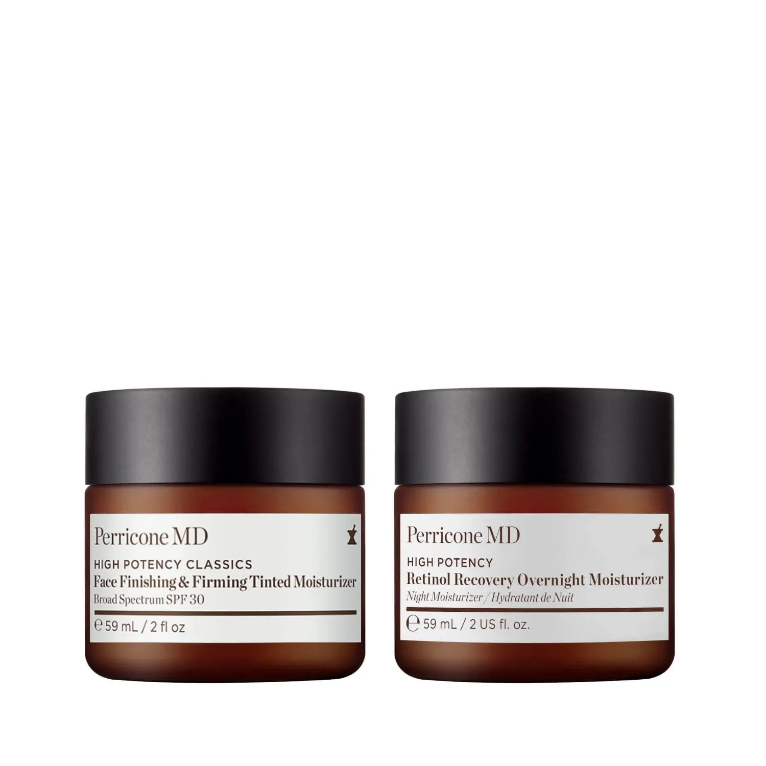 Perricone MD High Potency Bundle: Face Finishing and Firming Tinted Moisturizer Broad Spectrum SPF 30 & Retinol Recovery Overnight Moisturizer