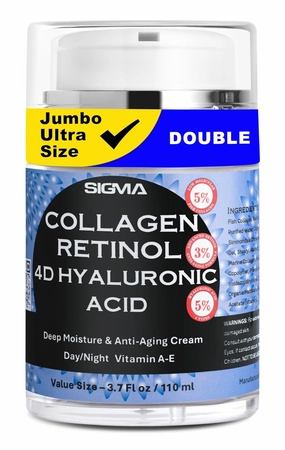 Premium Anti-Aging Face Cream | $9.45 / Oz | 4D Hyaluronic Acid & Retinol Moisturizer | Fish Collagen for Face & Neck | Jumbo 3.7 fl oz size | 1 Finger Cream Dispenser
