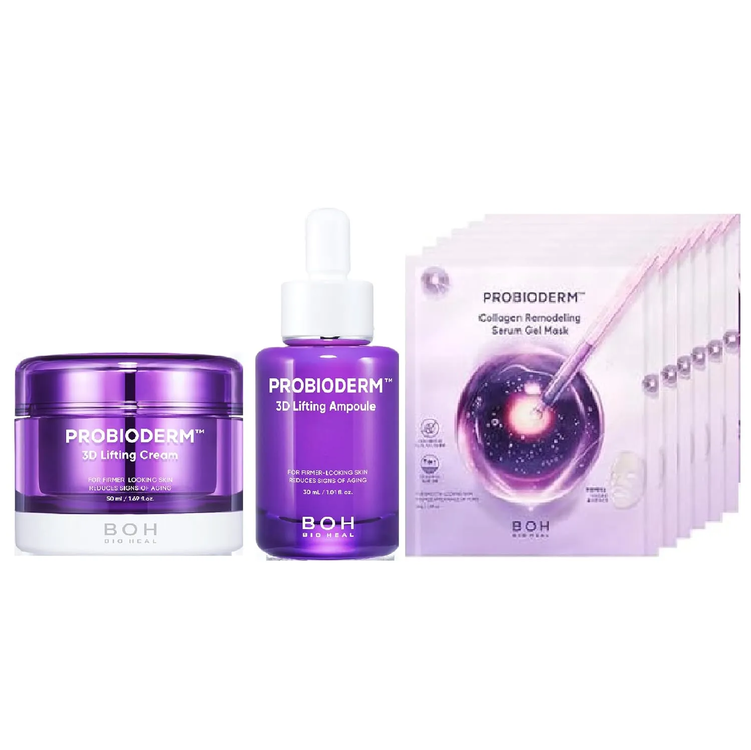 Probioderm Anti Aging Care Set | Advanced Korean Anti-Aging Moisturizer   Ampoule with 17-Peptide Complex & Patented Probioderm™ and Hydrogel Mask with Collagen Capsules for Smoother Skin