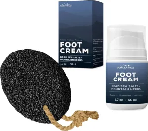Pumice Stone - Natural Earth Lava Black - Pumice Valley Foot Cream for Dry Cracked Feet and Heels - Natural Moisturizer, Corn, Calluses Treatment - Dead Sea Salts, Shilajit, Mountain Herbs 1.7 Oz