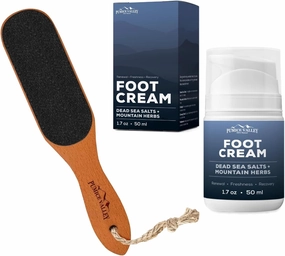 Pumice Stone Foot File - Foot Cream for Dry Cracked Feet and Heels - Natural Moisturizer, Corn, Calluses Treatment - Skin, Body Lotion, Dead Sea Salts, Shilajit, Mountain Herbs 1.7 Oz