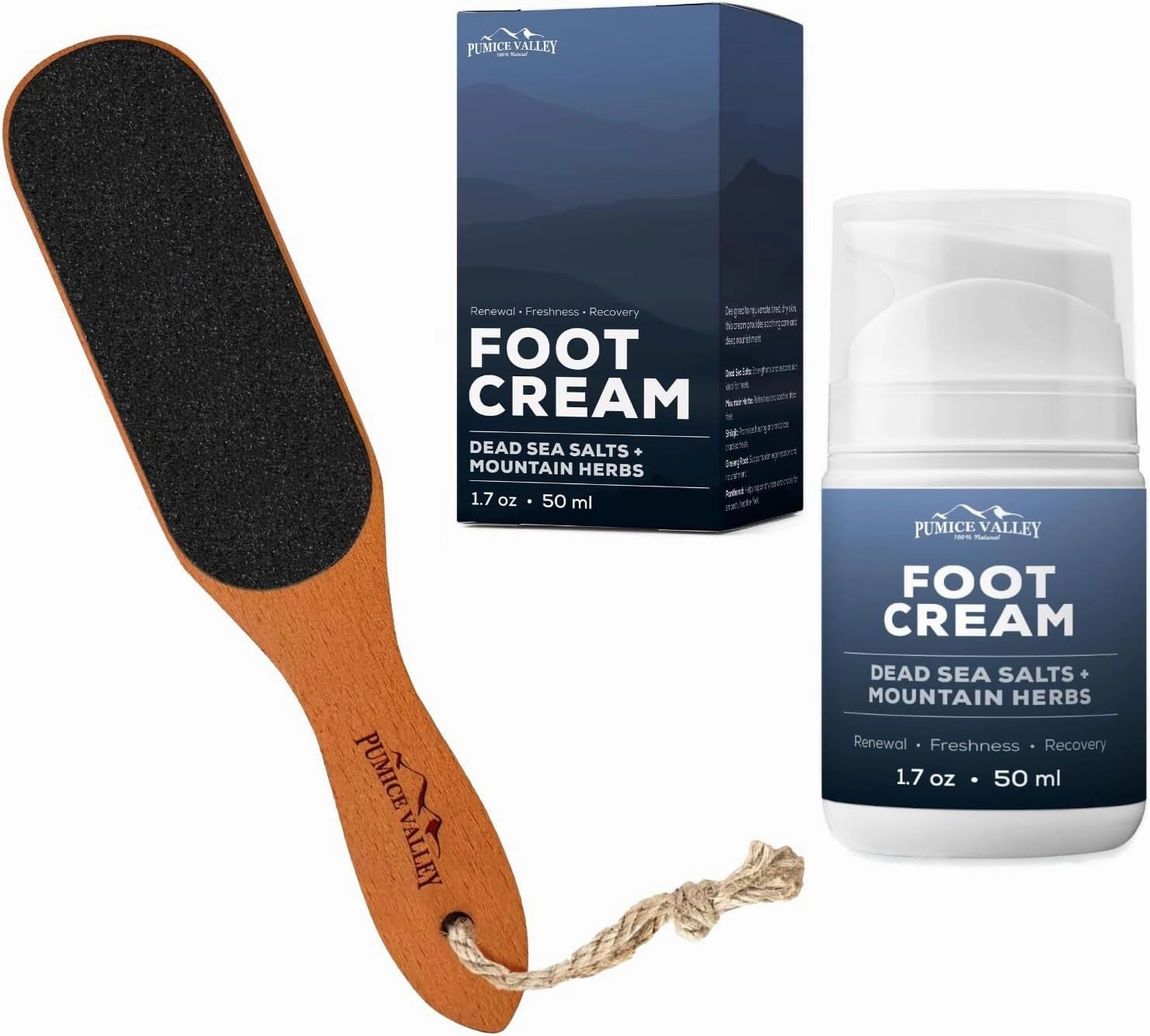 Pumice Stone Foot File - Foot Cream for Dry Cracked Feet and Heels - Natural Moisturizer, Corn, Calluses Treatment - Skin, Body Lotion, Dead Sea Salts, Shilajit, Mountain Herbs 1.7 Oz
