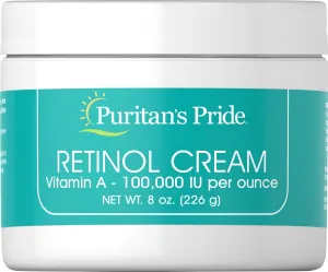 Puritan's Pride Retinol Cream With Vitamin A (100,000 IU Per Ounce), Daily Anti-Aging Face Moisturizer for Face, Neck, And Décolleté, Promotes Smooth and Hydrated Skin, 8 Ounce