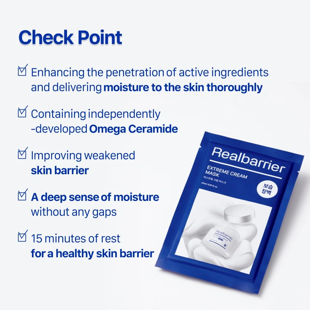 Real Barrier | Extreme Cream Face Sheet Mask | Skin Barrier Repair | Face Masks Skincare | Moisturizing & Hydrating for Dry and Sensitive Facial Types | Facial Moisturizer | Korean Mask | 10 Sheets