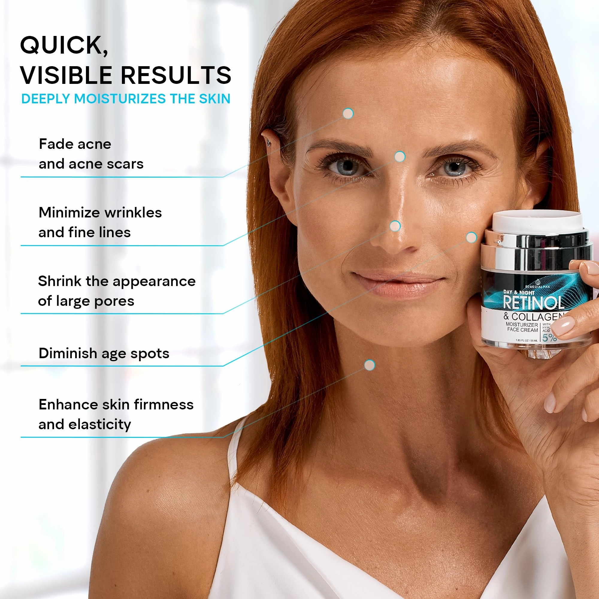 REMEDIAL PAX Face Moisturizer Retinol Cream, Anti Aging Neck Firming Cream, Collagen Day & Night Face Cream with Hyaluronic Acid for Women & Men, 1.85 Fl Oz