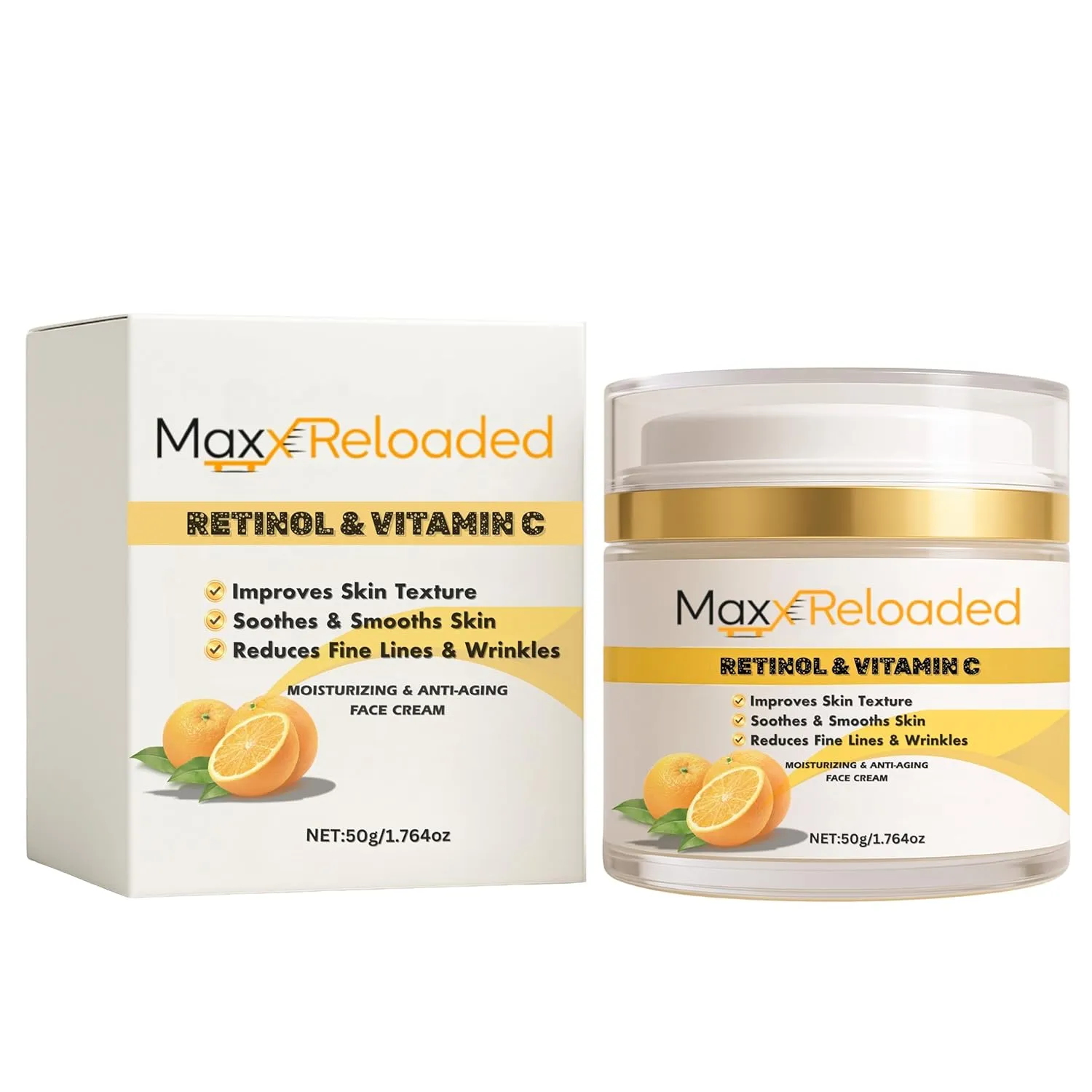 Retinol & Vitamin C Face Cream – Anti-Aging Moisturizer for Fine Lines, Wrinkles & Dark Spots – Hydrating Night Cream for Smooth, Glowing Skin – 50g / 1.76oz