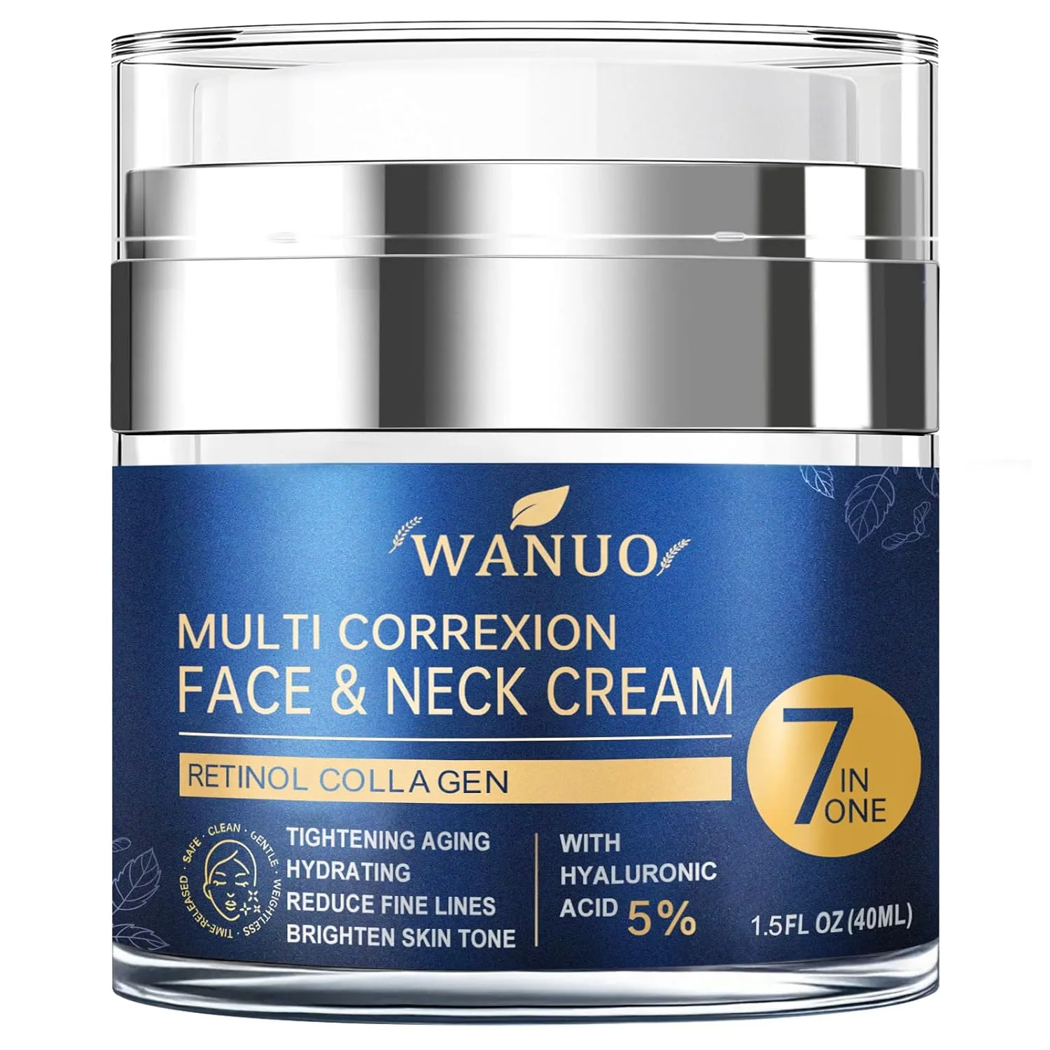 Retinol Cream for Face, Face Moisturizer, Neck Creams for Tightening and Firming with Collagen & Hyaluronic Acid, Daily Anti-Aging Face Cream for Women, Smooth Wrinkles & Fine Lines, 1.3 fl oz