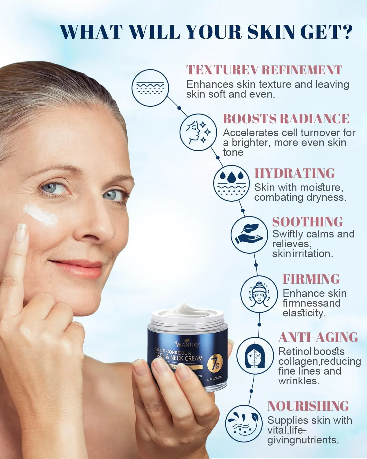 Retinol Cream for Face, Face Moisturizer, Neck Creams for Tightening and Firming with Collagen & Hyaluronic Acid, Daily Anti-Aging Face Cream for Women, Smooth Wrinkles & Fine Lines, 1.3 fl oz