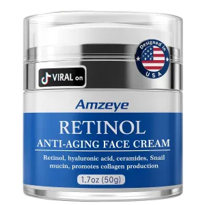 Retinol Face Cream for Anti-Aging Wrinkle Moisturizer with Hyaluronic Acid, Ceramides & Snail Mucin – Firming Night Cream for Women & Men, 1.7oz