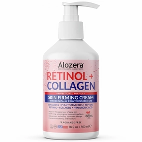 Retinol   Collagen Face & Body Lotion | Skin Firming & Anti Aging Cream with Hyaluronic Acid & Stem Cells for Moisturizing & Skin Rejuvenation, Fragrance Free, 16.9 fl oz